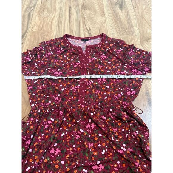 Talbots Womens Floral Contrast Belted Dress Long Sleeve Slit Neck Stretch Sz L - Picture 7 of 8